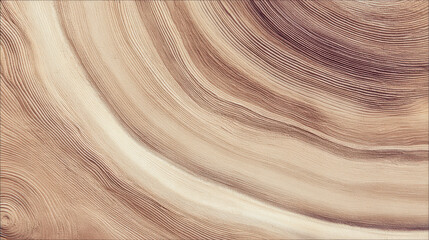 Obraz premium Abstract wood grain background with concentric circles and flowing lines creating a natural organic texture in shades of beige, brown, and neutral colors.
