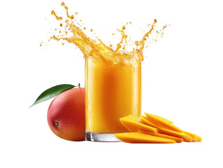 Refreshing mango juice splash with vibrant color on dark background studio shot