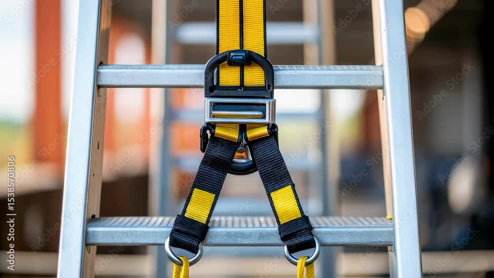 Poster Fall arrest system securing a ladder for safe work at height