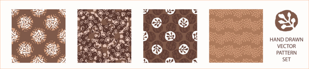 Polka dot blockprint seamless vector pattern set. Collection of neutral unisex whimsical style for wallpaper, backdrops and handmade print texture. All over vintage background. 