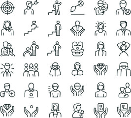 Fototapeta premium Collection of Black and White Line Icons Depicting Diverse Business and Career Concepts Including Growth Teamwork