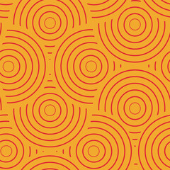 Retro overlapping circles in outline style seamless pattern on orange background. For wallpaper, home décor and fabric