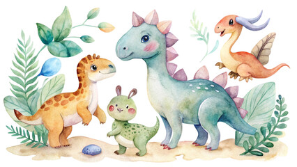 Jungle Animals Group with Elephant, Giraffe, and More Watercolor Transparent Background