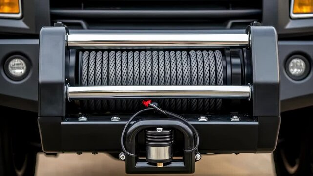 Electric winch pulling on a truck bumper