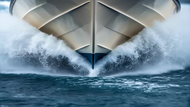 Rescue boat bow cutting through waves