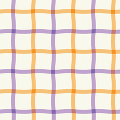 Orange and Purple Plaid checkered Tartan with wavy lines seamless pattern on white. For Halloween and Autumn print, fabric and textile