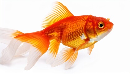 overlook goldfish swims gracefully on white background