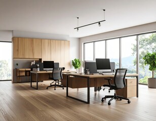 Modern Office Interior with Workstations and Natural Light