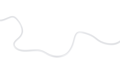 Piece of white electrical wire cable from the USB adapter isolated on a transparent background. Full depth of field. PNG.