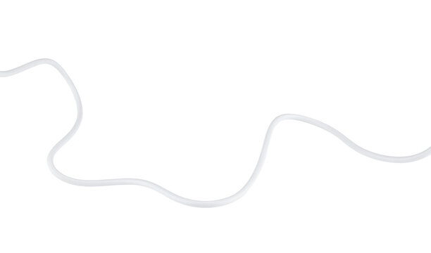 Piece of white electrical wire cable from the USB adapter isolated on a transparent background. Full depth of field. PNG.