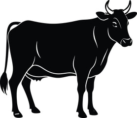 Black silhouette of dairy cow in still pose with outline