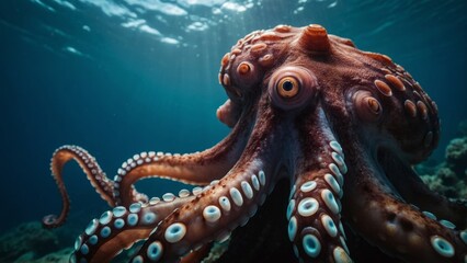 Underwater View of an Octopus with Many Eyes in the Ocean