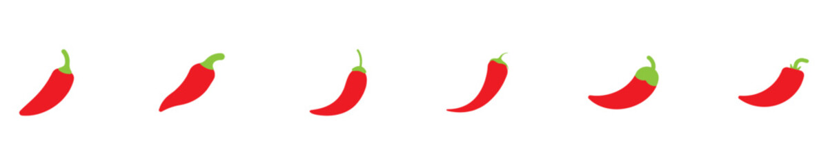Red hot natural chili pepper icons set. Vector Asian and Mexican spicy food and sauce. Spicy chili pepper. Vector Illustration