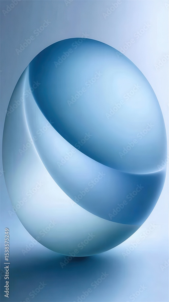 Poster smooth blue sphere rotating on itself, creating a gradient effect with different shades of blue, ide