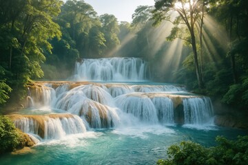 Fototapeta premium Magnificent Blue Waterfall Nature Wonder