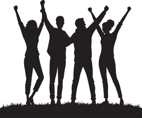 Fototapeta premium Silhouette of Happy Group of Friends Celebrating Together Outdoors