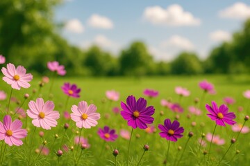 Obraz premium Stunning pink and purple cosmos blooming beautifully in the garden