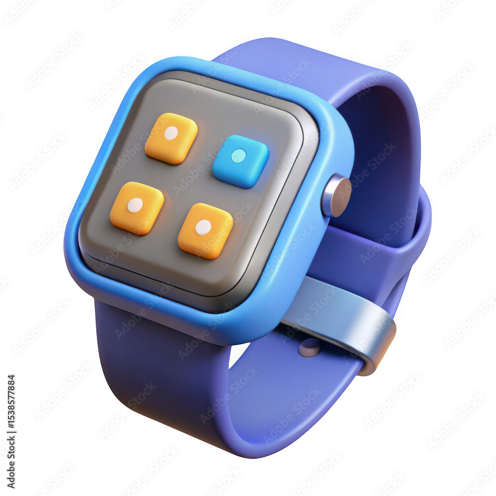 Poster 3d render of modern smartwatch with colorful buttons isolated on transparent background