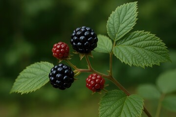 Detailed close-up of a blackberry branch