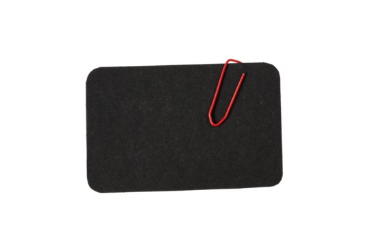 blank black rectangular paper card with round edged and red paper clip background for office or business isolated on white or transparent png