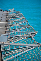 Close up shot of a military ship safety net.