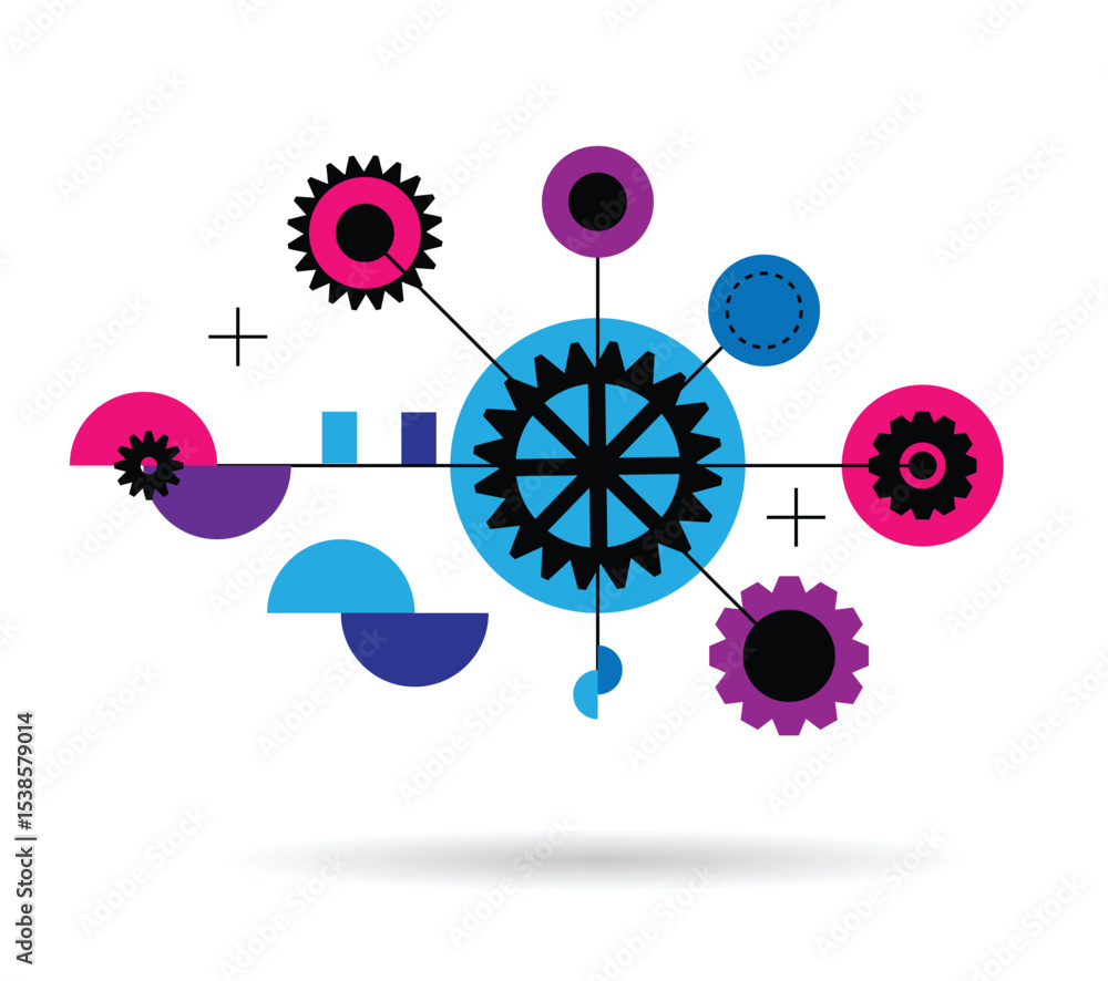 Poster gear cogwheels technological abstract graphics with geometric shapes. graphic design elements and re