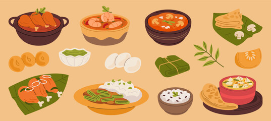 South Indian Cuisine Set with Curries, Fry, and Kootu