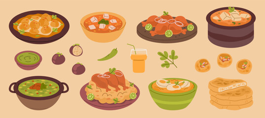 North Indian Food Set with Curries, Paneer, and Bread