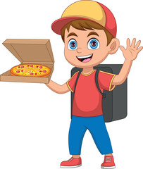 cute pizza delivery boy cartoon