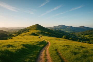 Fototapeta premium Sun-drenched hills seen from a distance