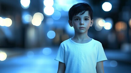Young child standing with back turned to camera