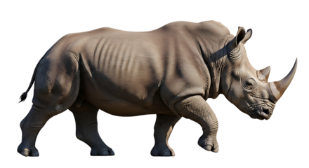Rhino Walking Isolated on White Background Wildlife Animal