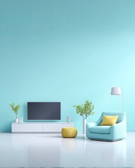 Modern Minimalist Living Room with Teal Walls and White Furniture