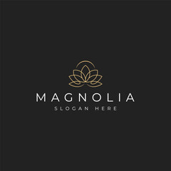 magnolia flower gold flower with elegant outline line art logo design style