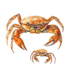 A Mother Crab With Her Kid, watercolor vector, isolated on a white background.