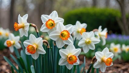 Naklejka premium Elegant white daffodil in full bloom amidst a vibrant garden during springtime