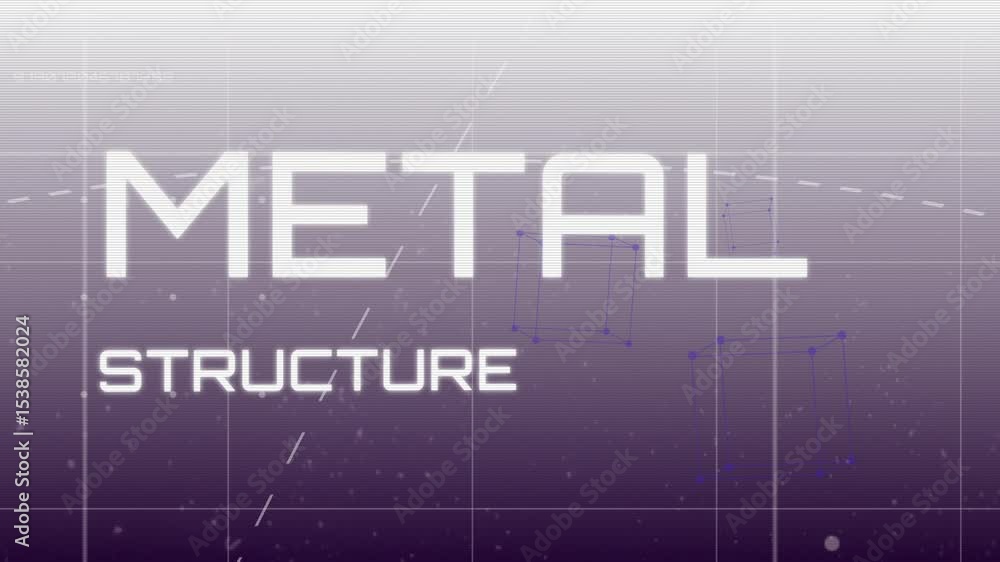 Poster glitching animation revealing metal structure morphing at interface with grid and curved arc