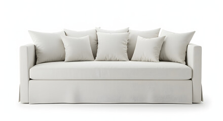 Elegant White Sofa Bed with Pillows PNG