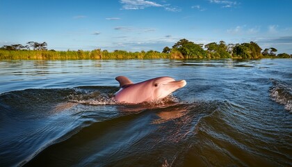 pink river dolphin swimming gracefully in natural habitat near the amazon river
