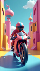 riding a motorcycle 3D character