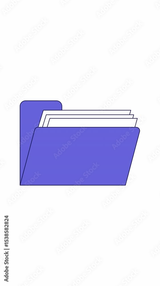 Poster lo-fi folder with digital paperwork 2d cartoon vertical animation. document storage. user interface 