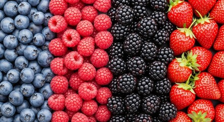 A vibrant array of blueberries, raspberries, blackberries, and strawberries showcase summer