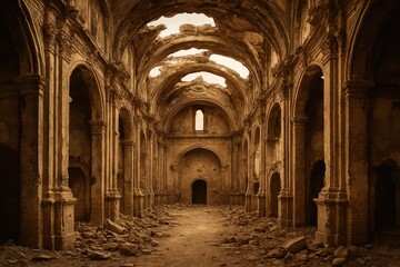 Ancient church ruins from the Spanish Civil War era in Belchite, Zaragoza