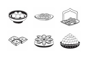 line art of indian food bundle on the white background