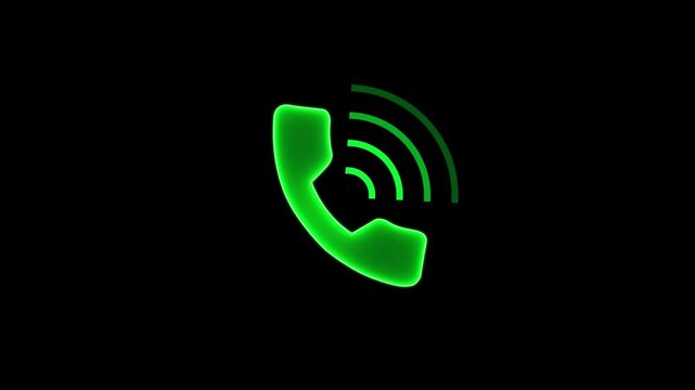 Call icon neon glowing line animation button icon calling concept 4k animatio ,Abstract neon light telephone icon animation. concept of call icon