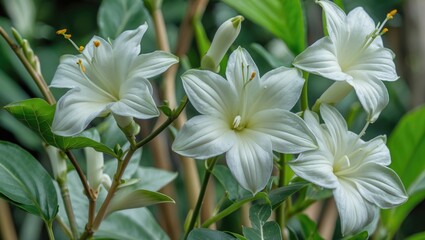 Obraz premium Characteristics of Cambodian Flowers: Smooth Stems, White Sap, and Small Leaves