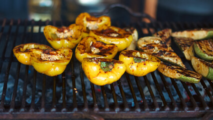 Grilled vegetables on barbecue as part of summer outdoor dining concept