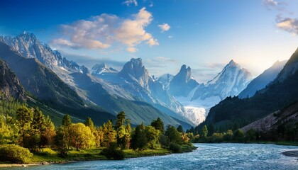 Obraz premium picturesque mountain and river landscape river mountains wallpaper