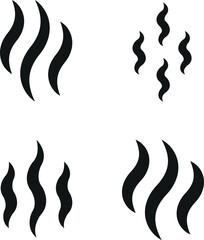 steam or heat wave black icon set with wavy lines on white background for warmth or hot surface symbol	