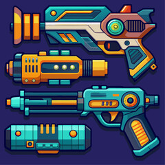 Fototapeta premium Collection of Futuristic Ray Guns and Blasters with Retro Style Design